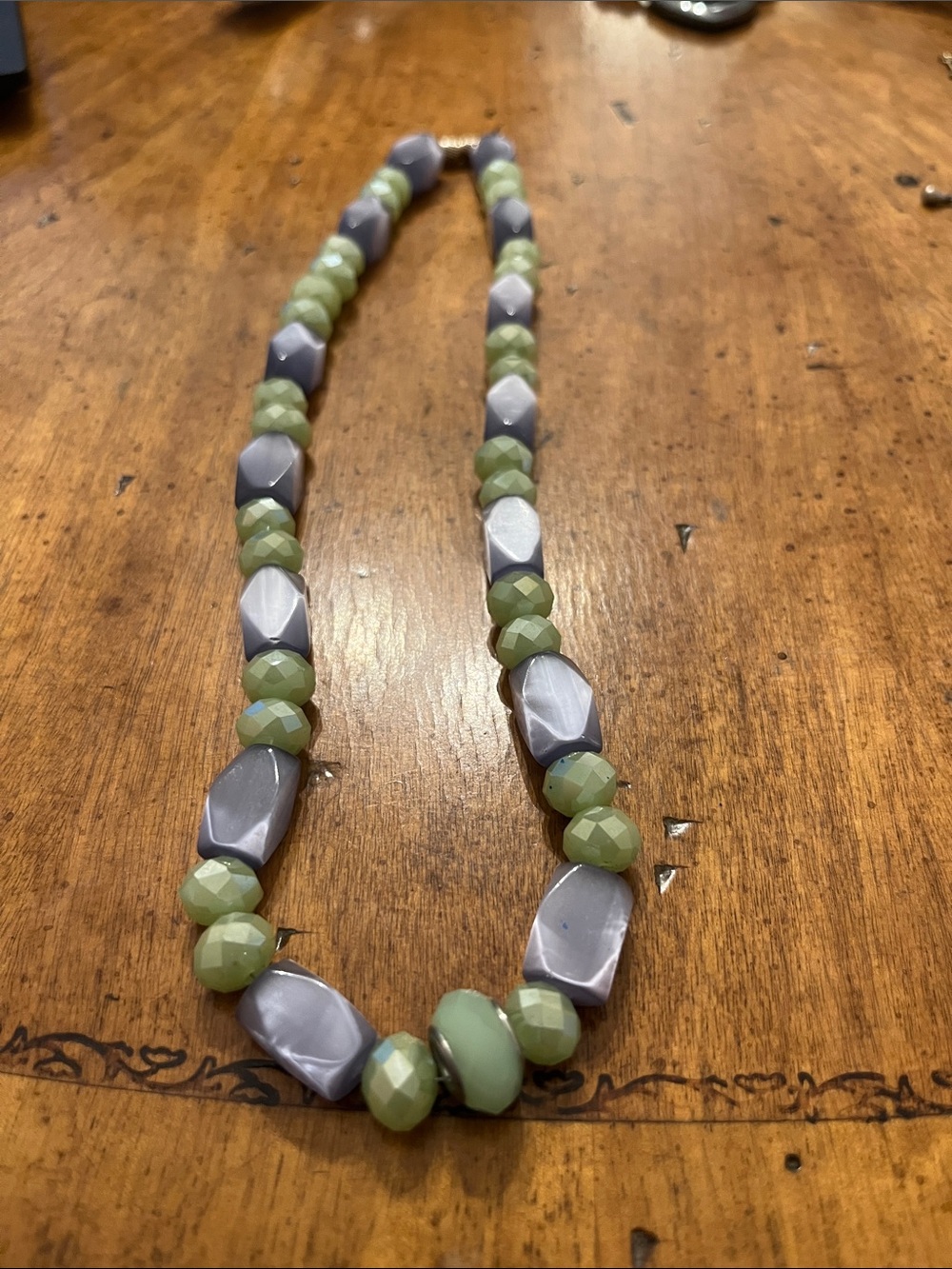 Beautiful Sage Green & Lavender Beaded Necklace with magnetic closure